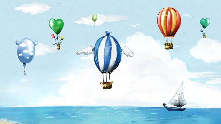 Flying Baloons Over The Blue Sea